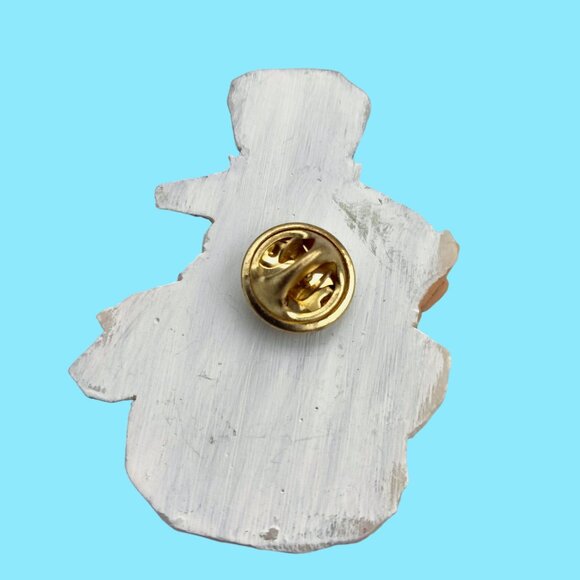 Snowman Pinback Pin Brooch Top Hat Broom Vintage Christmas Holiday Jewelry - Picture 3 of 3